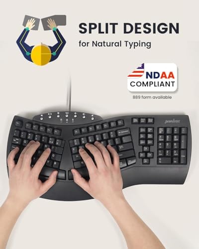 Perixx PERIBOARD-512B Wired Ergonomic Keyboard - Split Keyboard, Wrist Rest, Natural Typing - Wired USB Connectivity - US English - Black - Image 2