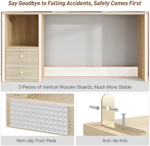 REIBII Desktop Bookshelf, 8 Shelves Desk Hutch for Dorm Room, Natural - Image 6