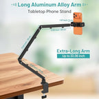 Adjustable Phone Stand,3-Stage Long Arm Holder Heavy Duty Desk Clamp Mount - Image 2