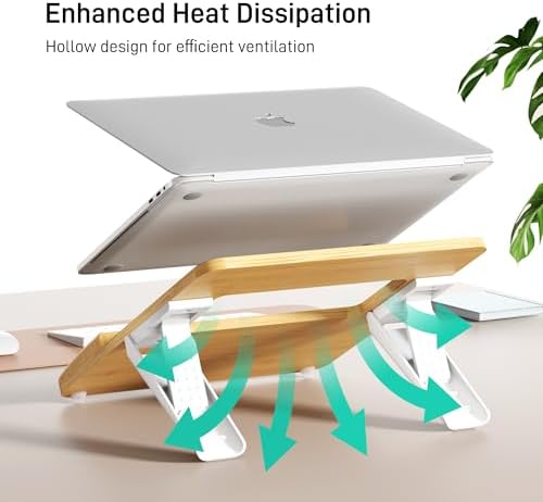 AFOOYO Adjustable Bamboo Laptop Stand,Portable Computer Riser,Ergonomic Notebook Mount with Wrist Rest,Compatible with 9.8-15'' All Laptops,MacBook Air Pro/HP/Dell/Lenovo,Bamboo - Image 6