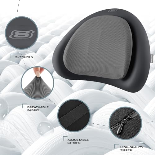 Skechers Lumbar Pillow Premium Memory Foam, Double-Layer-Office Chair Cushion for Tailbone Pain Relief,Butt Pillow for Office Chair,Car seat Cushion,Long Sitting Office Workers,and Car Drivers,Grey - Image 3