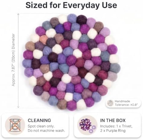 Wool Felt Ball Trivet Pot Mat, 7.8 Inch, Purple Mix, 2 Pack - Image 7