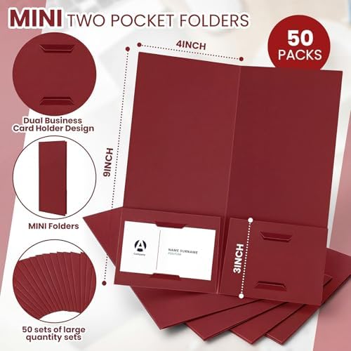 Henoyso 50 Pcs 4 x 9 Inch Mini Presentation Folders 2 Pocket, Dark Red - Image 2