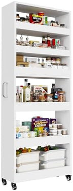 Slim Storage Cart, Lightweight 6 Tier Metal Rolling Utility Kitchen Cart on Wheels, Mobile Storage Shelving Unit Organizer for Bathroom Laundry Office Narrow Places (White, 10" D) by Qiaoxuan