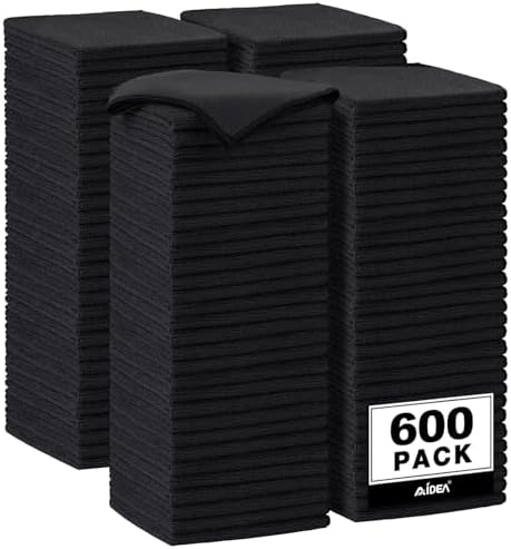 AIDEA Microfiber Cleaning Cloth-600PK, Soft Microfiber Towels for Cars, Absorbent Cleaning Rags, Lint-Free Streak-Free Wash Cloths for House, Kitchen, Window(12in.x12in), Black by AIDEAHOME