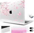 MEEgoodo for MacBook Air 13.3 inch Case 2021 2020 2019 2018 A2337 M1 A2179 A1932, Laptop Shell with Keyboard Webcam Cover & Trackpad Film & Type C Adapter for MacBook Air M1, Cherry Blossoms by MEEgoodo