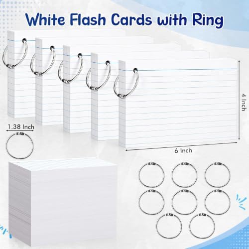 Yexiya 500 Pcs 4 x 6 Inch Index Cards with Rings Hole Punched Notecards - Image 3