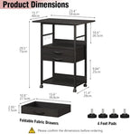 VENNQD Large Printer Stand with Storage Fabric Drawer Under Desk Printer Table with Wheels for Home Office, Printer Cart fit Fax Machine Scanner (Black, 3 Tiers) - Image 5