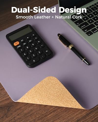 Aothia Dual-Sided Desk Mat, FSC Cork & PU Leather Desk Pad, Large Mouse Pad & Writing Surface for Full Desk Coverage, Non-Slip Waterproof Desk Protector - 47" x 23.6", Light Purple - Image 2