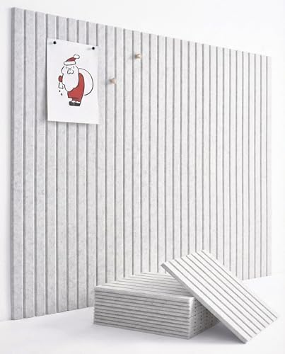 VIVELDA Large Felt Bulletin Board 48 x 36 Inch - 12-Pack Square Acoustic Wall Panels, Cork Board Alternative, NRC 0.95, Damage-Free Adhesive, Slatted Design for Home, Classroom (Marble) by VIVELDA%C2%AE