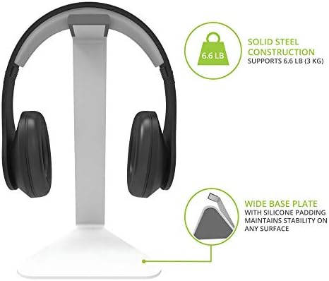 Kanto H1 Universal Headphone Stand - White - Solid Steel Construction - Curved Silicone Resting Surface - Image 3