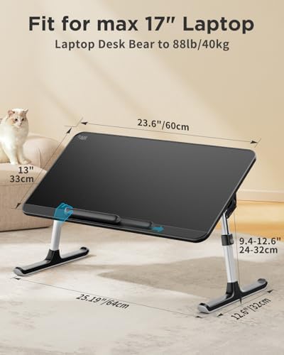 SAIJI PU Leather Laptop Bed Tray Table, Adjustable Laptop Stand with Removable Stopper, Portable Lap Desks with Foldable Legs, Notebook Stand Breakfast Reading Desk for Sofa Couch(Large, Black) - Image 6