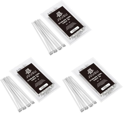 Metal Zip Ties 11.8 inch 100pcs 304 Stainless Steel Locking Cable 250LB 300mm Heavy Duty Exhaust Wrap Multi Purpose Binding for machinery, vehicles, farms, cables, pipes,Fence (Pack of 3) by JOUGU