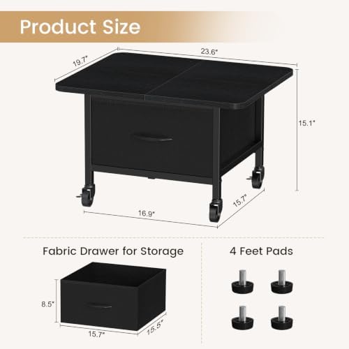 Snughome Rolling Printer Stand, 23.6" Extra Large Printer Table with Drawer - Image 2