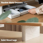 Fenge 42.5" Dual Monitor Stand with Storage Drawer & Solid Wood Legs - Image 5