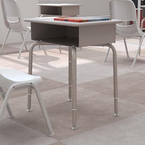 Flash Furniture Billie Student Desk - Gray Granite Open Front School Desk - Silver Metal Frame - 24"W x 18"D Adjustable Height, Durable for School or Remote Learning - Image 2