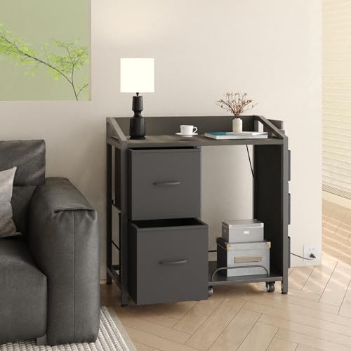 Printer Stand with Storage, Lateral Office Filing Cabinets with Power outlets & USB Charging Port, File Cabinet with Large Printer Stands for Home Office, Shredder Stand Rack (Black) - Image 5