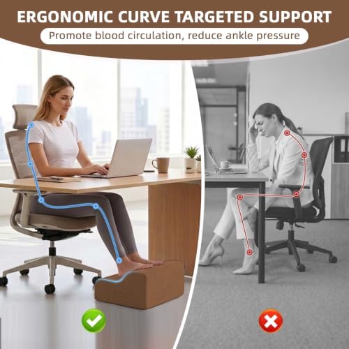 Foot Rest for Under Desk at Work,2-Tier Footrest with Handle Brown - Image 4