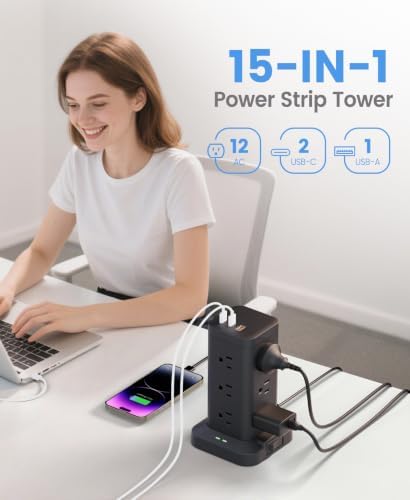 10ft Long Extension Cord, Flat Plug Surge Protector Power Strip - Image 2