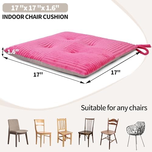 Office Stacking Chair Cushions 4 Pack, Corduroy High Density Foam Kitchen Seat Cushions with Ties, Square 17" x 17" Indoor Non-Slip Dining Chair Pads, Pink, 4pcs - Image 4