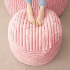 HIGOGOGO Round Stuffed Pouf Ottoman, Stripe Faux Fur Poufs with Foam Chunk Filling, Furry and Fluffy Pouf Foot Stool Storage Ottoman, 20 X 15 Floor Poufs Foot Rest for Living Room, Pink by HIGOGOGO