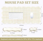 L-SPOUTTO Beige Checkered Mouse Pad Set,Cottagecore Scalloped Desk Mat Set - Image 5