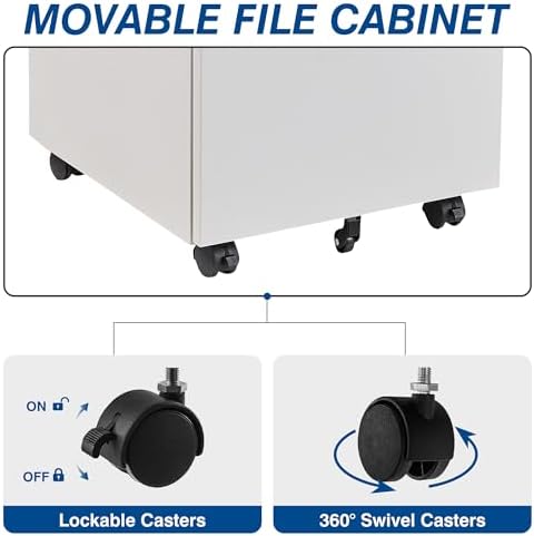 Fesbos 3 Drawer Vertical File Cabinet, Mobile Filling Cabinet with Lock for Legal/Letter Size, Pre-Built Office Storage File Cabinet with Wheels Under Desk - Fully Assembled - Image 6