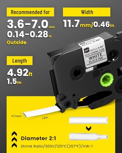 E1000 Heat Shrink Tube Label Tapes,12mm 0.47 White Wire Cable Label - Image 2