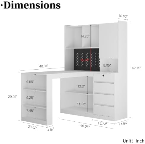51.6" White Corner Computer Desk with Drawers for Home Office - Image 2