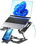 Ergonomic 2-in-1 Laptop Phone Stand for Desk, Adjustable Riser, Sturdy and Portable, Fits All Laptops and Phone（Black） by Unknown