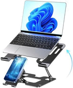 Ergonomic 2-in-1 Laptop Phone Stand for Desk, Adjustable Riser, Sturdy and Portable, Fits All Laptops and Phone（Black） by Unknown