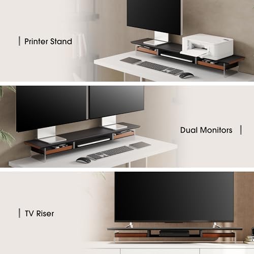 Fenge 42.5-Inch Monitor Stand with 2 Flexible Drawers, Black - Image 6