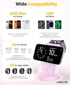 3 in 1 Fast Charging Station for iPhone, 25W Wireless Magnetic Phone Charger for iPhone 17 16e 16 15 14 13 12 Serise, Watch Charger Stand, Wireless Charging Station for AirPods 4 3 Pro, Pink - Image 3