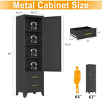 Ckzbx Tall Narrow Storage Cabinet, 66.93" H Tall Bathroom Cabinet Metal Pantry Cabinets with Drawers, 3 Adjustable Shelves, for Kitchen, Bathroom, Home Office, Living Room - Image 3