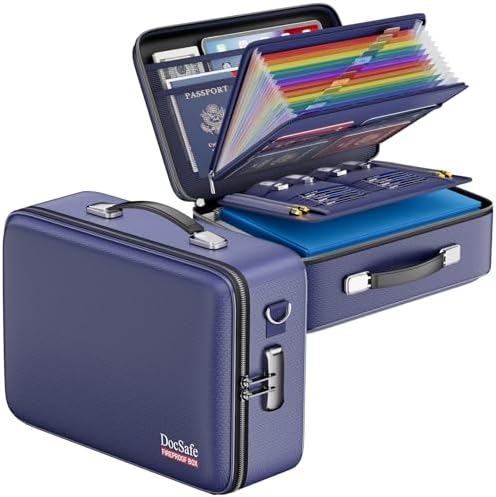 DocSafe Fireproof Document Box Hard Case with Lock ＆ Accordion File Folder by DocSafe