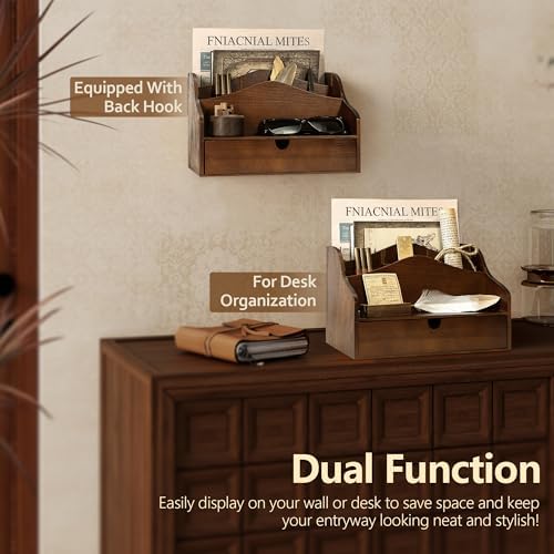 Rebee Vision Mail Organizer for Desk with 4-Slot Letter Home Decor, Brown - Image 4