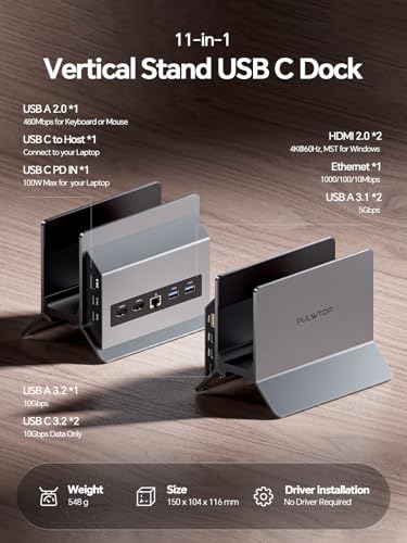 USB C Docking Station Dual Monitor 4K@60Hz, Laptop Dock with Vertical Stand - Image 3