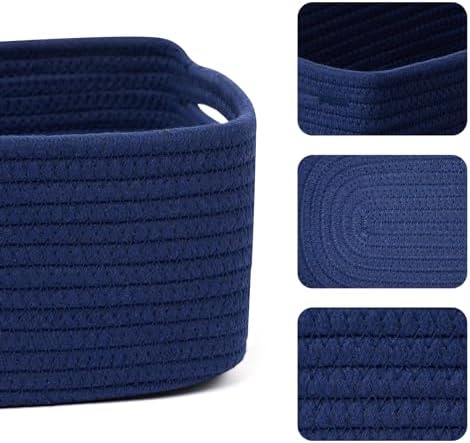 MiniArk Small Storage Baskets for Organizing | Closet Organizer Bins | Shelf Toy Basket | Woven Rope Baskets | Cube Decorative Box | Shallow Basket | 13x8.5x5.1” | 4 Packs Navy Blue - Image 2