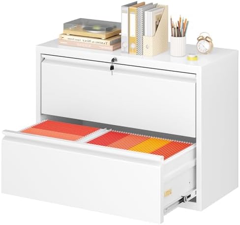 Superday Lateral File Cabinet 2 Drawer Metal File Cabinet with Lock, White Filing Cabinets for Home Office, Locking Filing Cabinets Hanging Files Letter/Legal/F4/A4 by SuperdayMetalFurniture