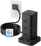 Power Strip Tower with Surge Protector 1800J, Fast Charging Tower PD20W USB-C Ports with 12 AC Outlets, Extension Cord for Home Office Dorm Room, 6ft, Black by Tagzilo