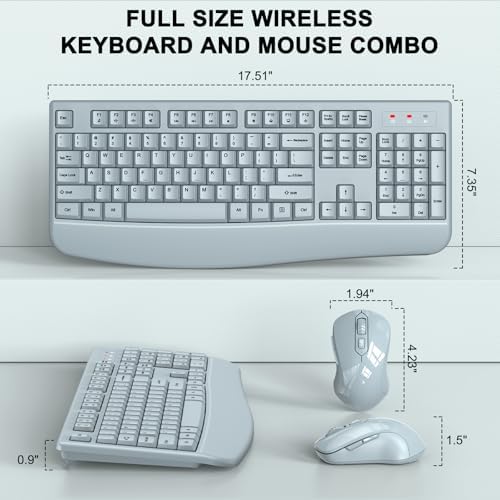 Wireless Keyboard and Mouse Combo, ULSOU 2.4G Full-Sized Ergonomic Computer Keyboard with Wrist Rest and 3 Level DPI Adjustable Wireless Mouse for Windows, Mac OS Desktop/Laptop/PC(Grey) - Image 6