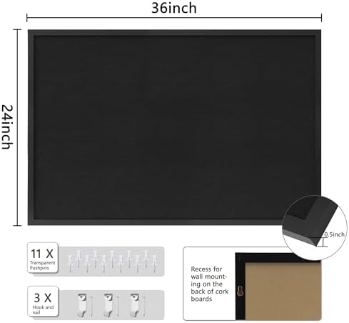 DAHAPYBOO Cork Board with Linen Black,Bulletin Board 36"x24" - Image 2