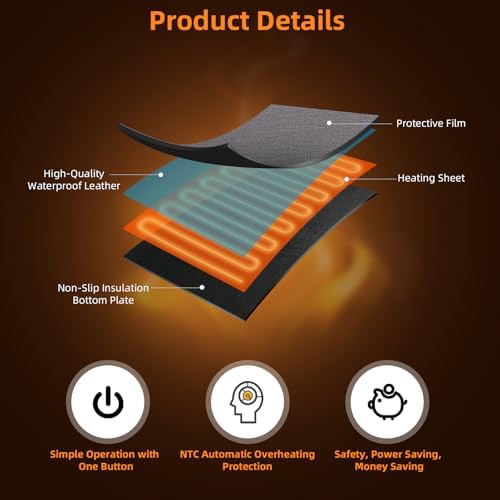 Heated Desk Pad Mouse Pad - Heated Desk Mat - Warm Desk Pad - 3 Levels Heating & 4 Hours Auto Shut-Off, PU Leather Mouse Pad - 31.5 x 13 inch (Medium Grey) - Image 3