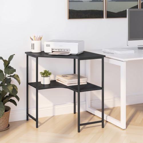 VECELO Small Corner Desk, Triangle Computer Desk with Storage Shelves for Small Spaces, 33 x 30 inches Corner Makeup Table for Home Office Bedroom, Black - Image 6