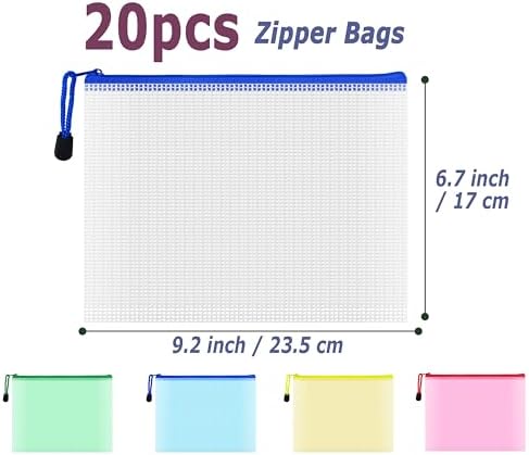 20pcs Mesh Zipper Pouch Bags, Multipurpose Waterproof Organization Storage Bag for Office School Home Travel (A5 Size 9.2''x6.7'', Multicolored) - Image 2
