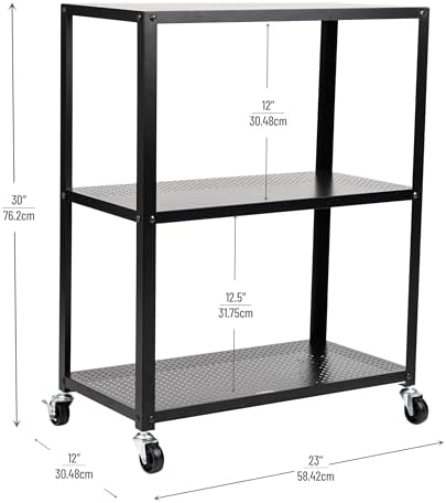 Mind Reader Rolling Cart, Rolling Cart, Microwave Stand, 3-Tier, Coffee Cart, Office, Metal, 23" L x 12" W x 30" H, Black - Image 3