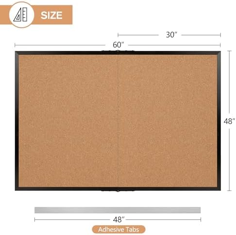 Extra Large Cork Bulletin Board 60" X 48", Foldable Notice Pin Board for Wall, Black Wood Framed 5'x4' Corkboard, Wall Mounted Noticeboard with 32 Push Pins for School, Home & Office - Image 3