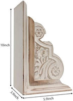 SOFE 1 Pair Rustic Handmade Distressed White Wood Bookends, Carved Pattern - Image 3