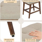 Vanity Stool, Saddle Seat Vanity Stool Chair with Wood Legs, Small Square Linen Makeup Chairs for Vanity, Modern Makeup Bench Under Desk for Living Room, Bedroom, Ottoman Foot Rest Stools, Linen Beige - Image 5