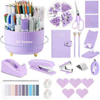 Office Supplies,Purple Desk Accessories,Desk Organizer,Stapler,Tape Dispenser,Folding Phone Stand,Scissors,Notebook,Staple Remover,Staples,Clear Tape,Sticky Notes,Clips,Cool Pen,Bookmark,Ect.22pcs by suniya